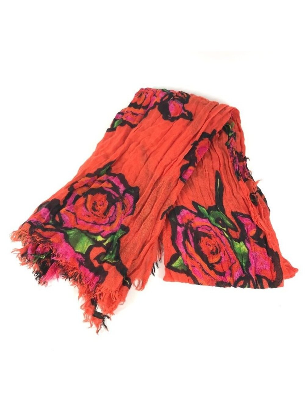 Louis Vuitton Shawl Etole Rose Fringe Cashmere Orange Scarf